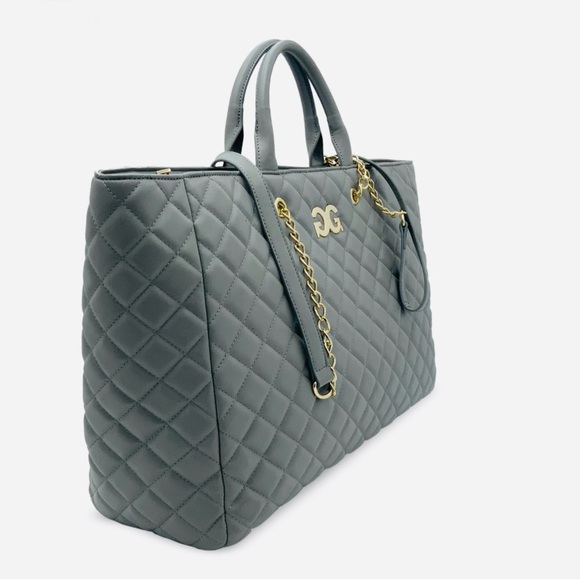 Gilda Paris Large Quilted Tote Grey with old Accents - Picture 1 of 5